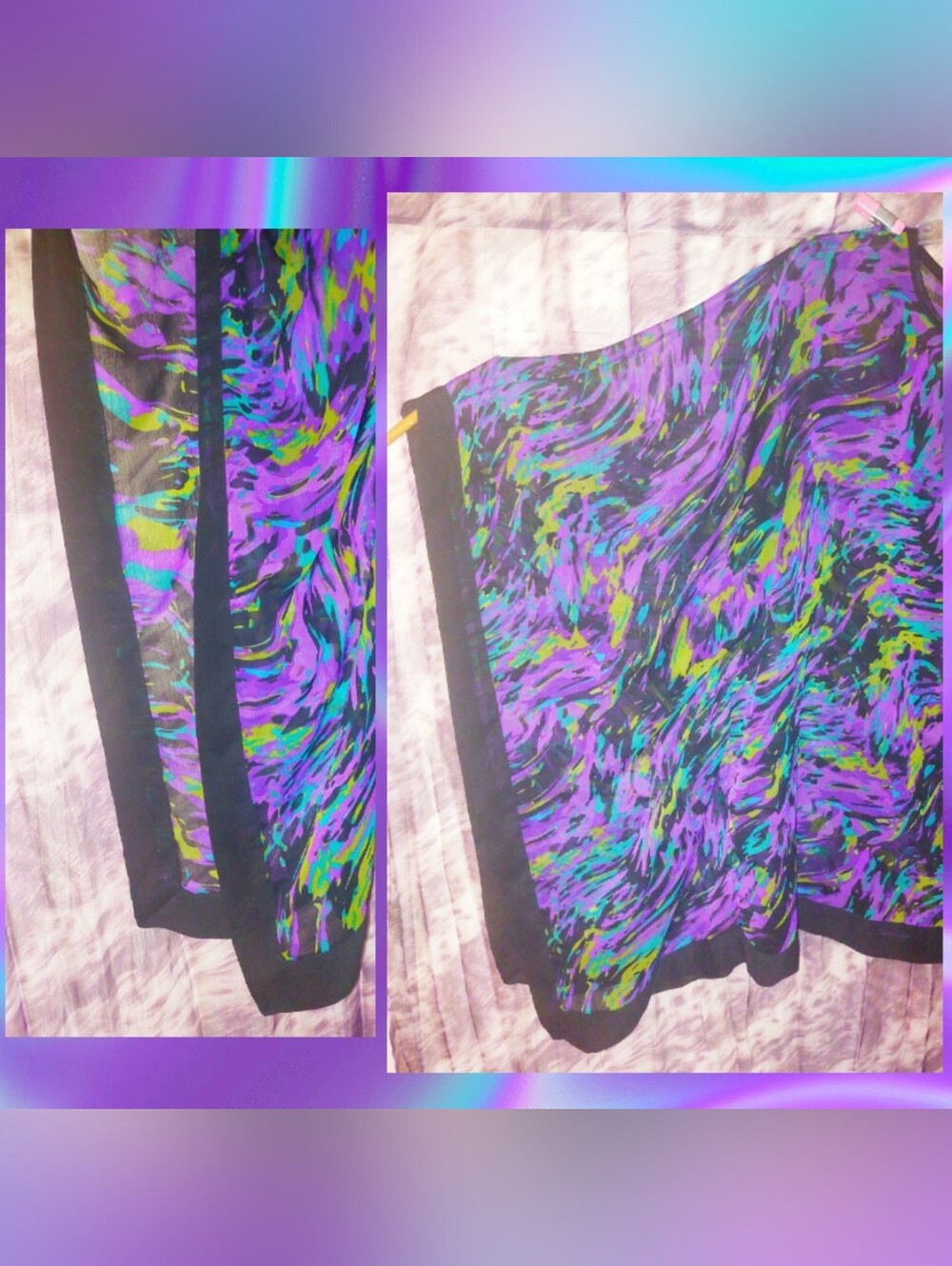 Mercer & Madison Black/Multiclr Abstract Swirls Sheer Woven Poncho Tunic Top 3X - Picture 4 of 7